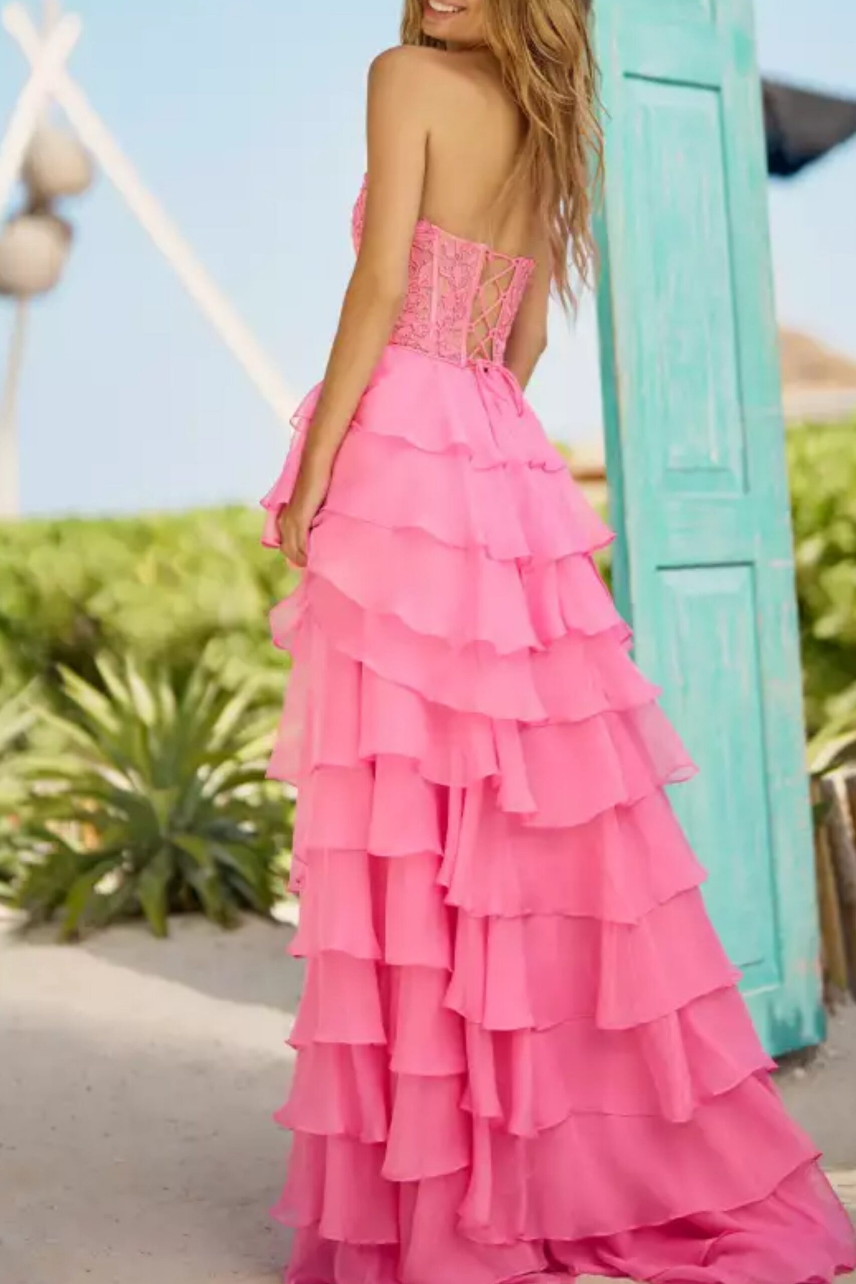 CHIFFON STRAPLESS HIGH SPLIT MAXI DRESS FOR EVENING