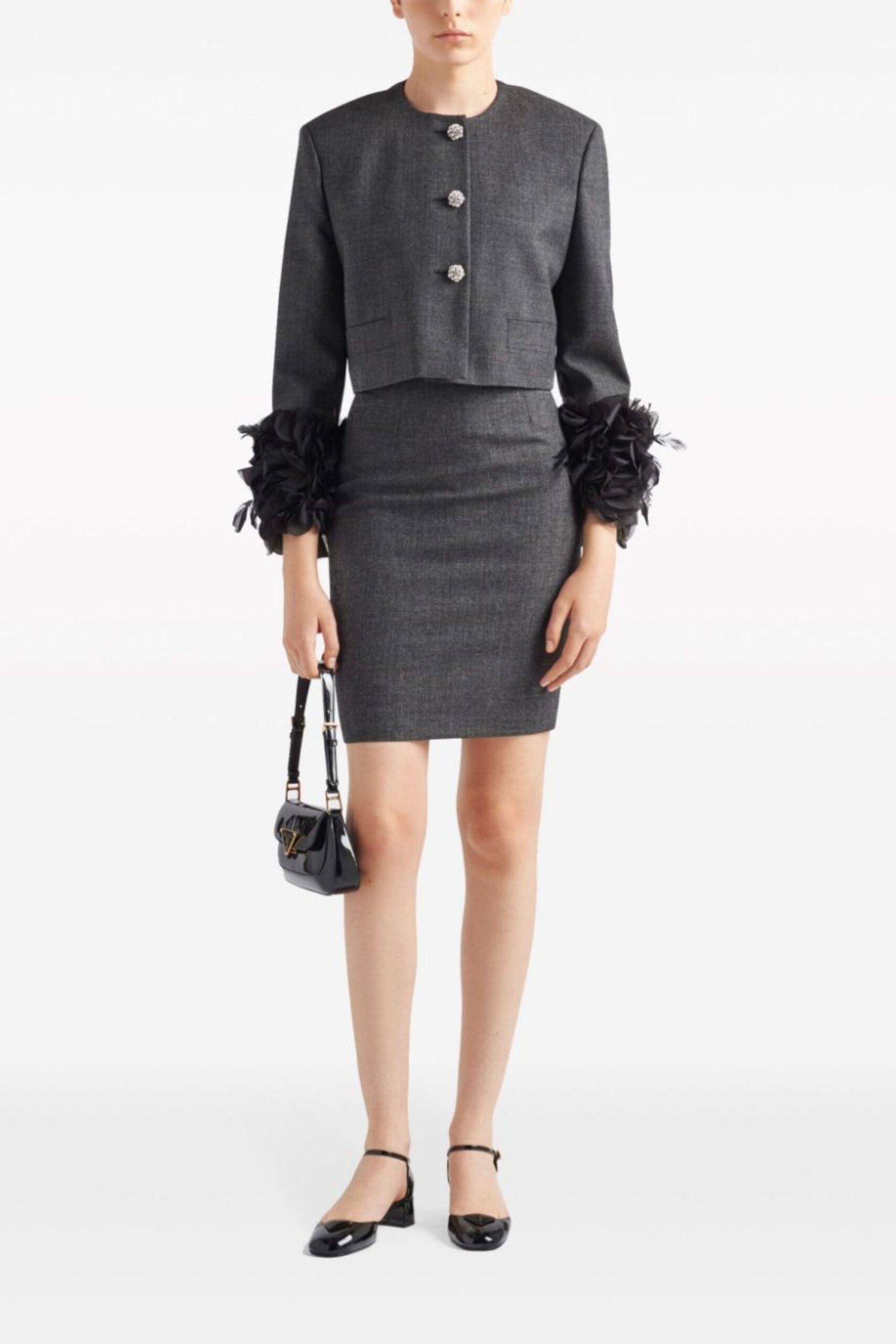 FEATHER-TRIM WOOL BLAZER FOR WEDDING GUEST