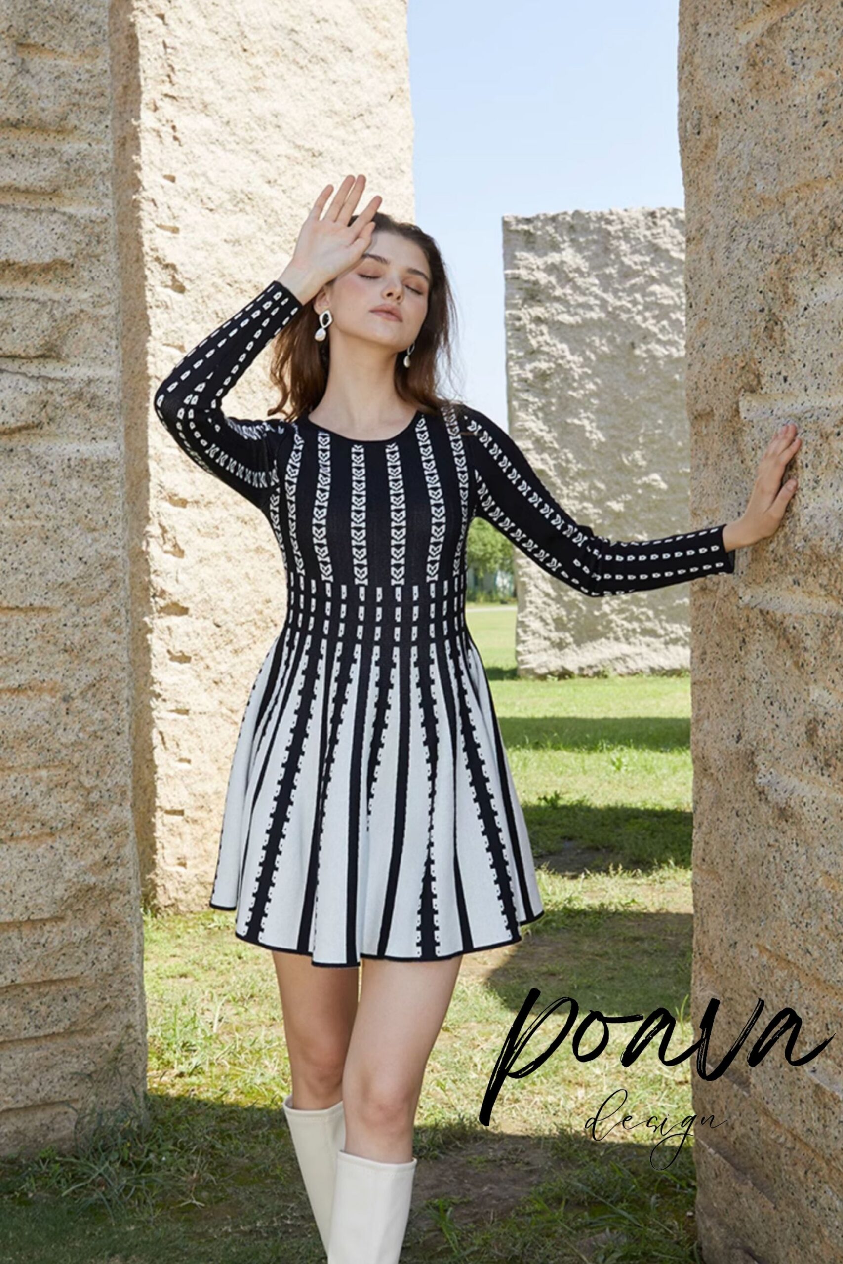 PRINTED LONG SLEEVE MINI DRESS FOR PARTY