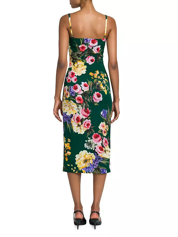 FLORAL GREEN SHEATH MIDI DRESS FOR WEDDING