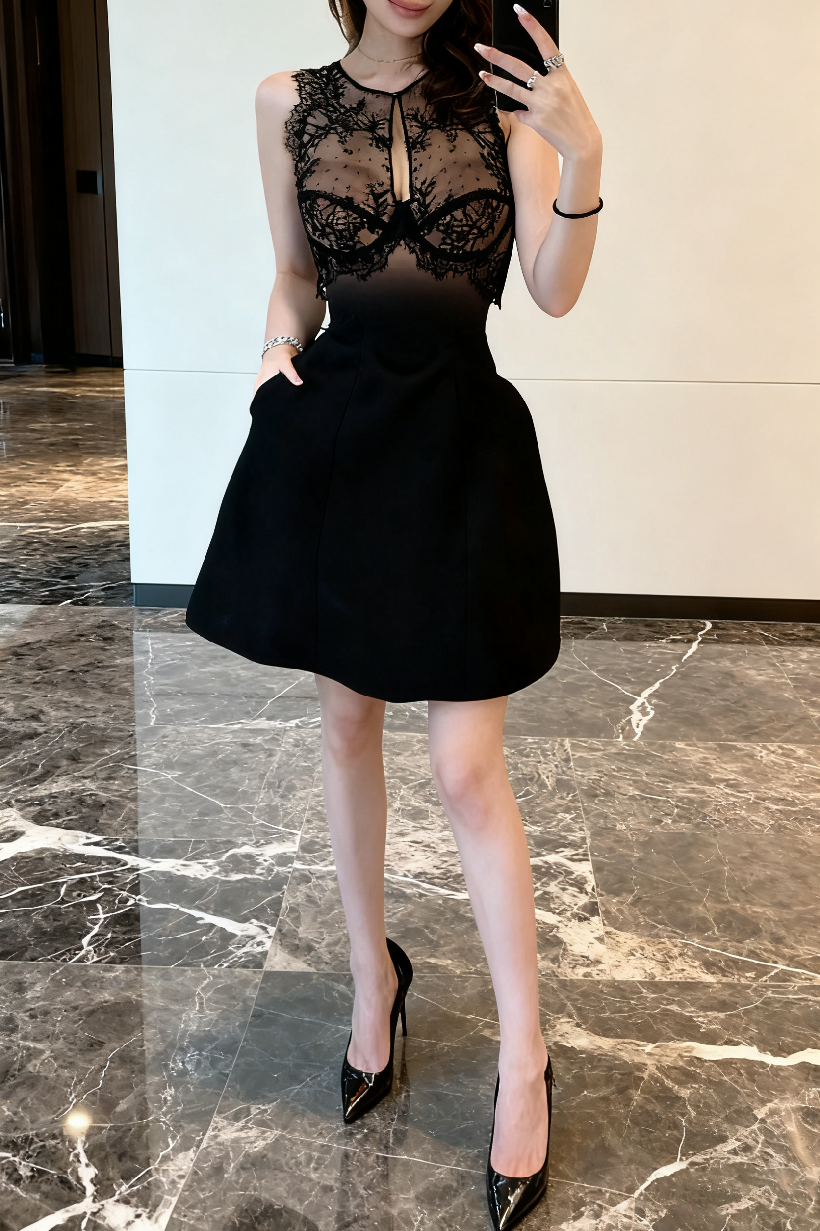 NUDE OMBRE BLACK CORSET MINI SKIRT SET, BODYCON