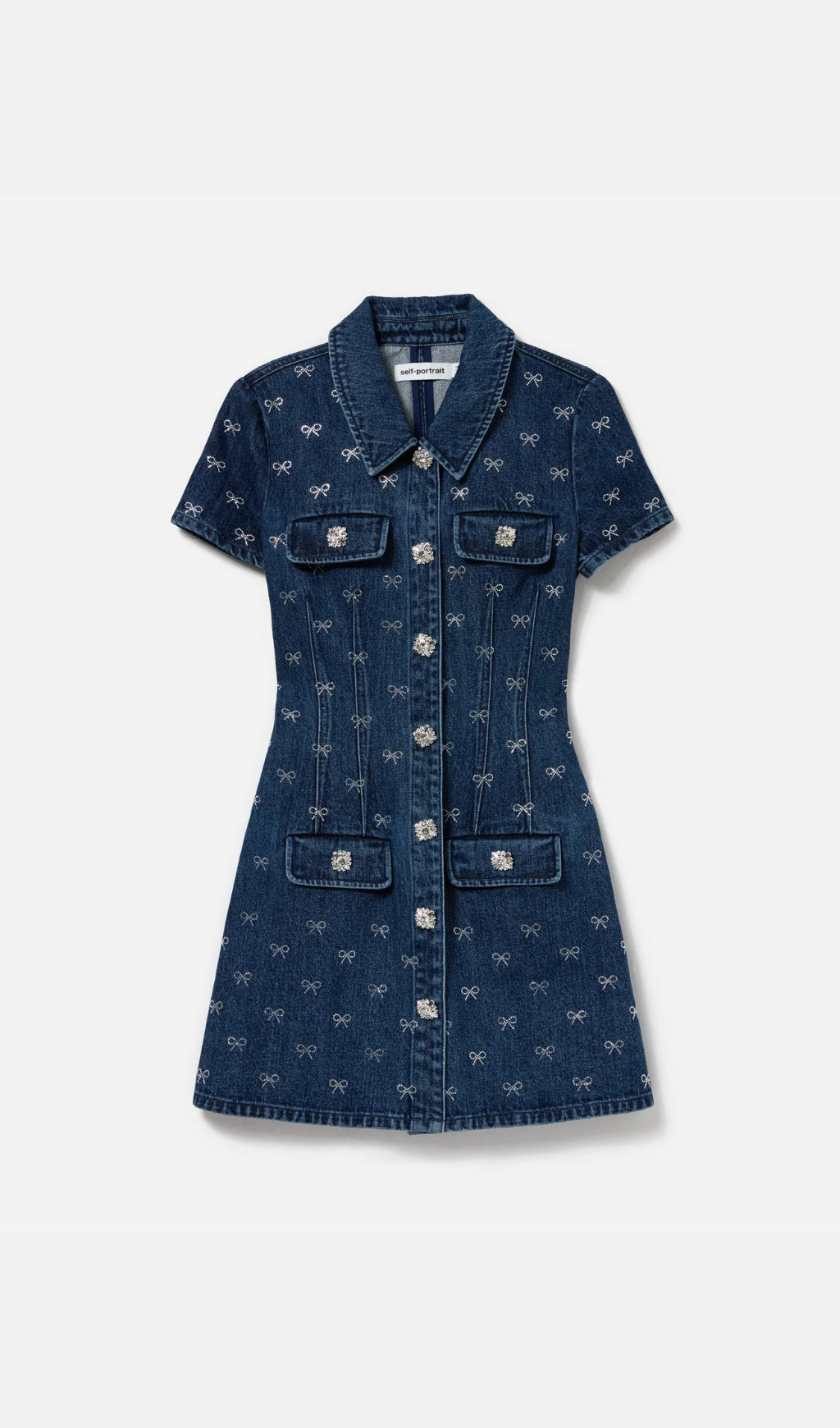 DENIM DIAMANTE BOW MINI DRESS, PARTY