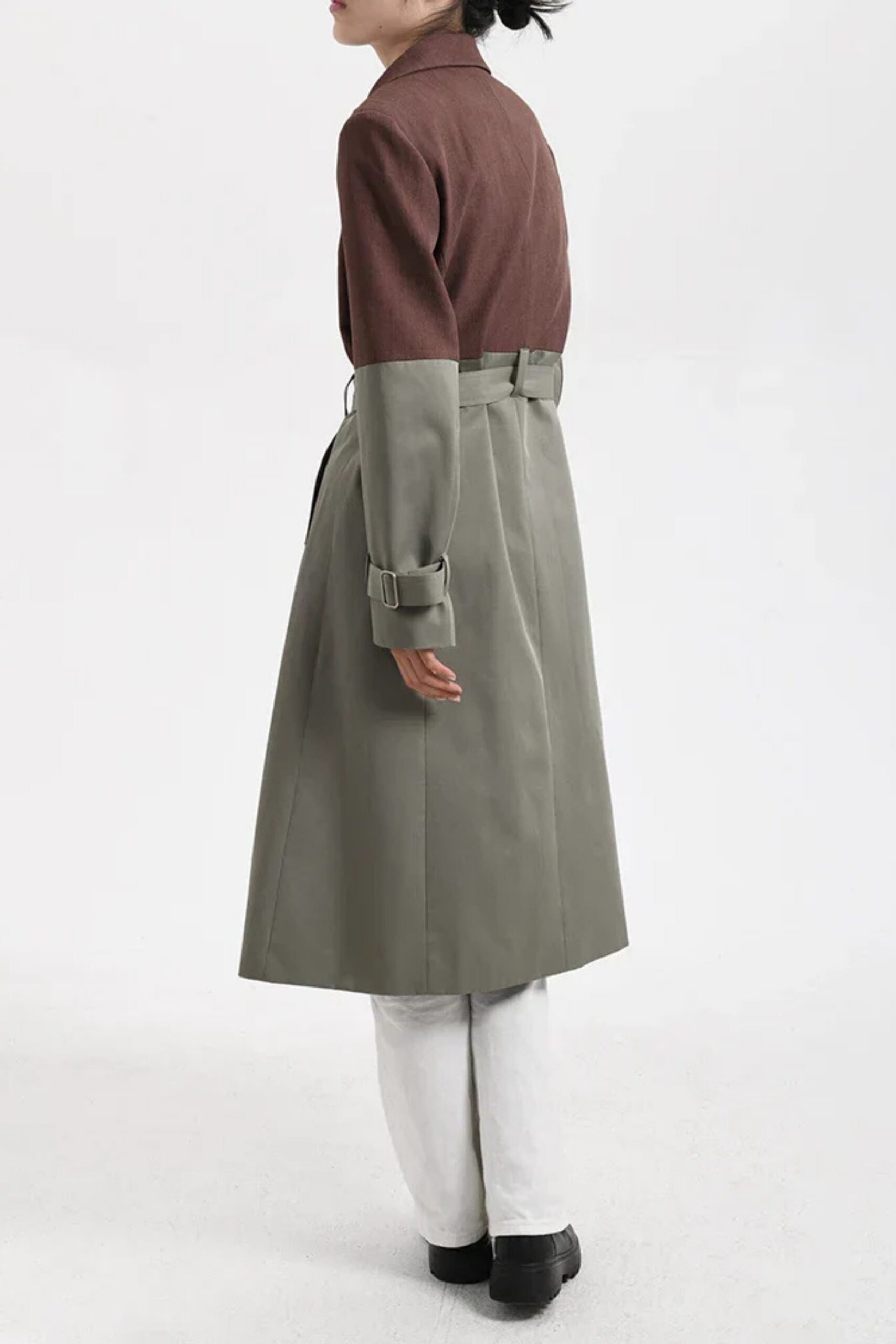 126 BELTED BLAZER TRENCH COAT, BROWN GRAY OVERSIZED WORK