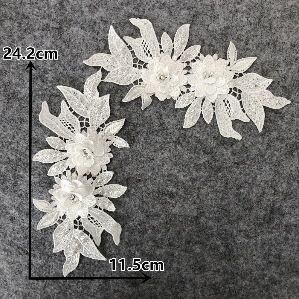 BOHEMIAN 3D LACE COLLAR APPLIQUE, PEARL EMBROIDERY DIY WEDDING TRIM