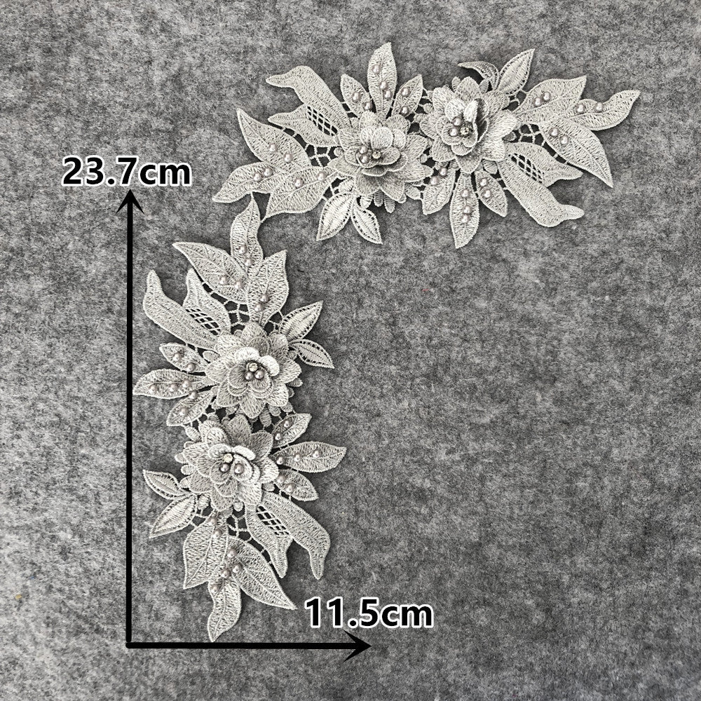 BOHEMIAN 3D LACE COLLAR APPLIQUE, PEARL EMBROIDERY DIY WEDDING TRIM