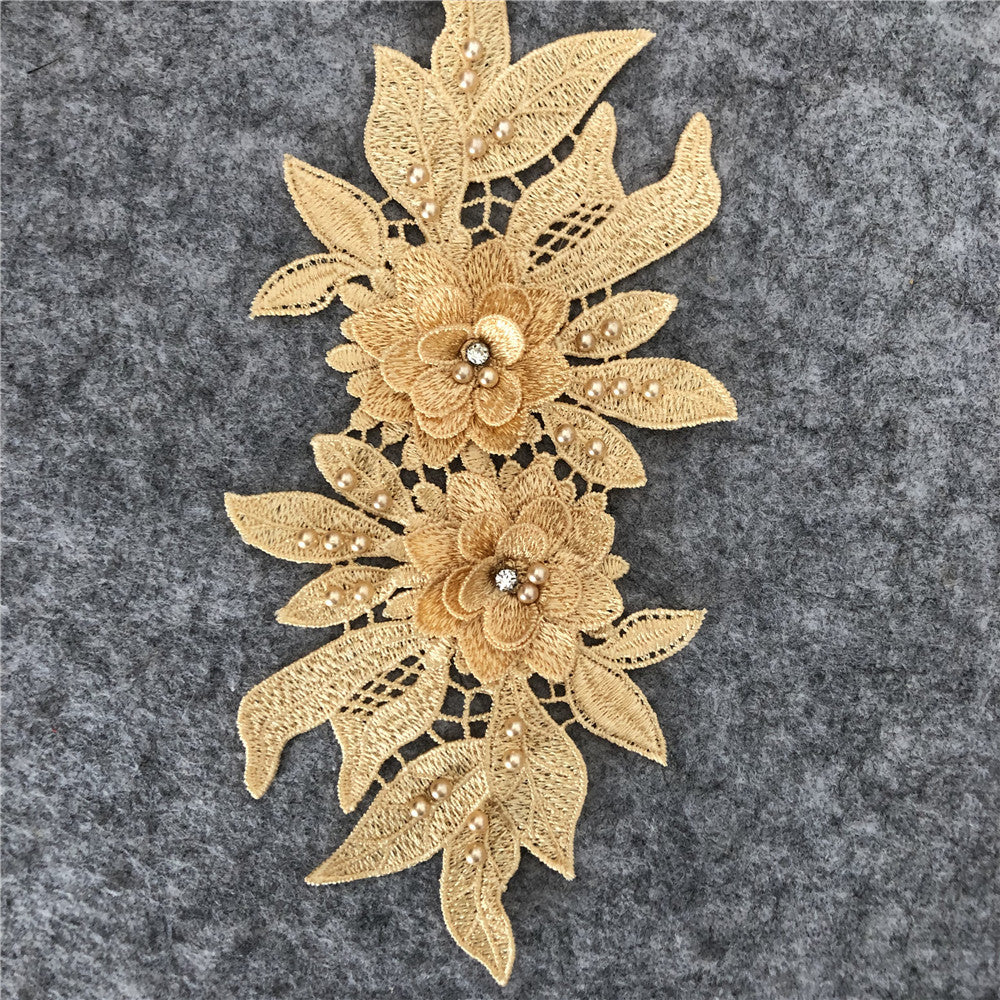 BOHEMIAN 3D LACE COLLAR APPLIQUE, PEARL EMBROIDERY DIY WEDDING TRIM