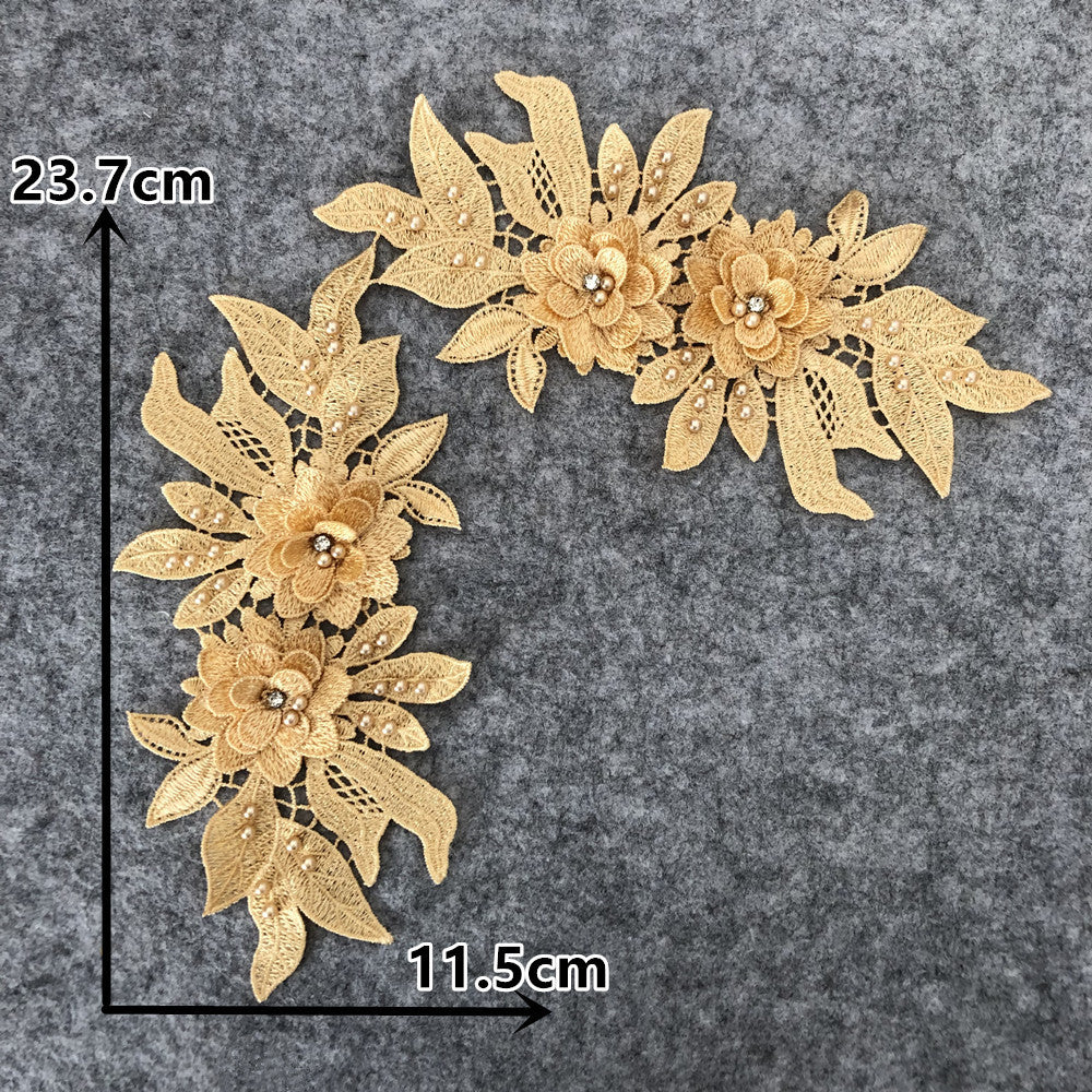 BOHEMIAN 3D LACE COLLAR APPLIQUE, PEARL EMBROIDERY DIY WEDDING TRIM