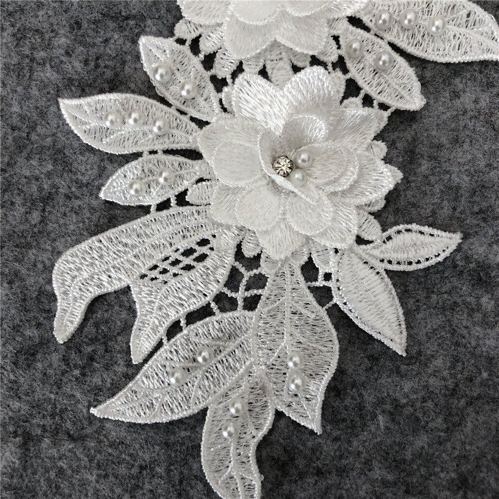 BOHEMIAN 3D LACE COLLAR APPLIQUE, PEARL EMBROIDERY DIY WEDDING TRIM