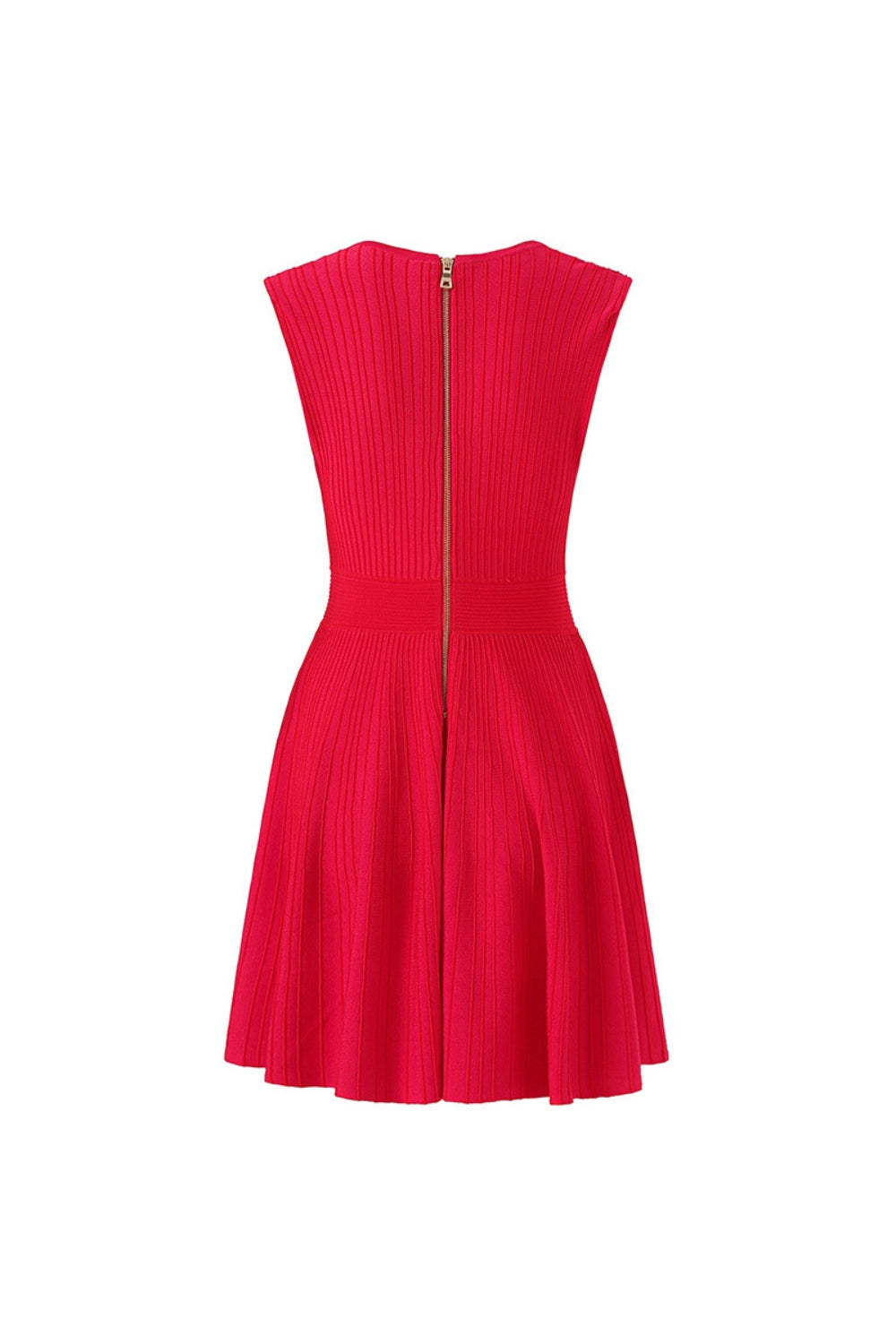 V-NECK SLEEVELESS FLARE KNIT RED PARTY DRESS