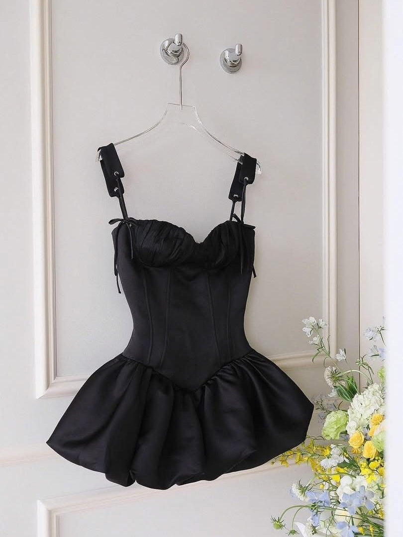 ELVIRA SUSPENDER BALLET MINI DRESS, BLACK