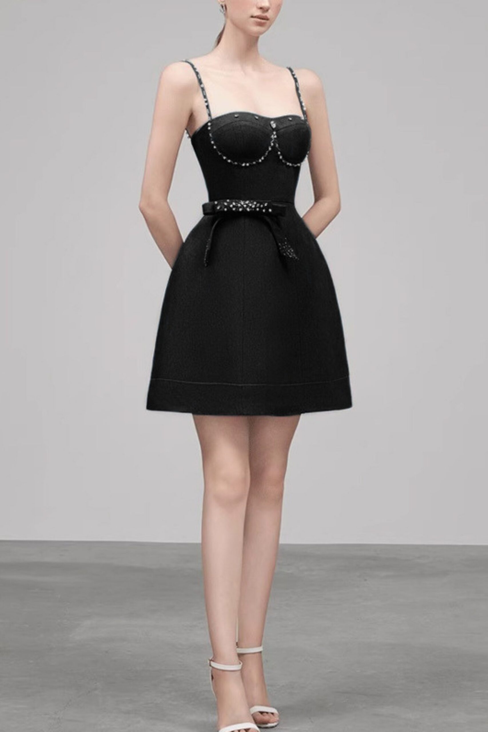ELMA CRYSTAL BOW MINI DRESS IN BLACK