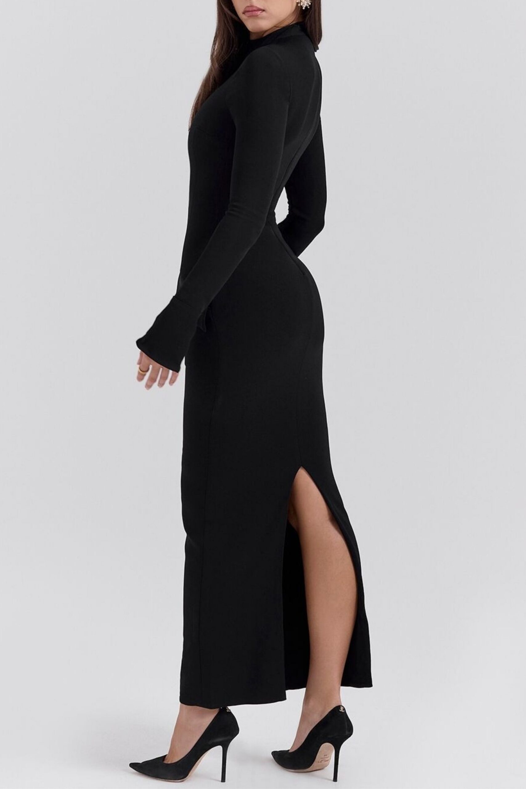 LONG SLEEVE BANDAGE MAXI BLACK DRESS