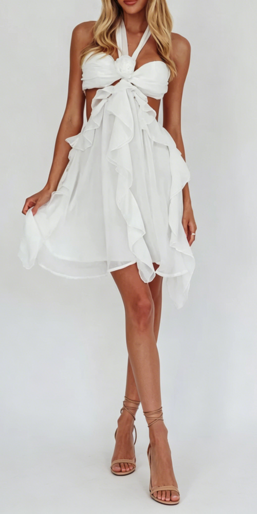 12_1a8e266c-7b3e-47ae-9d72-4de7fa10e460 WHITE HALTER RUFFLED MINI DRESS FOR PARTY