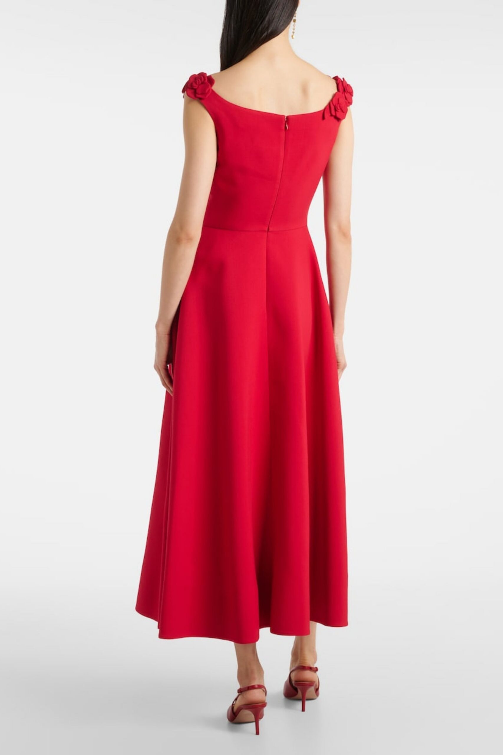 RED EMBELLISHED FLORAL MIDI DRESS FOR PARTY