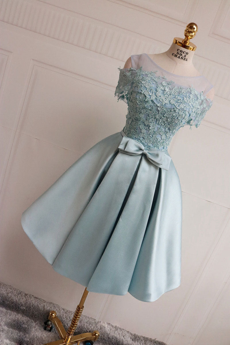 BLUE LACE FIT & FLARE PROM MINI DRESS