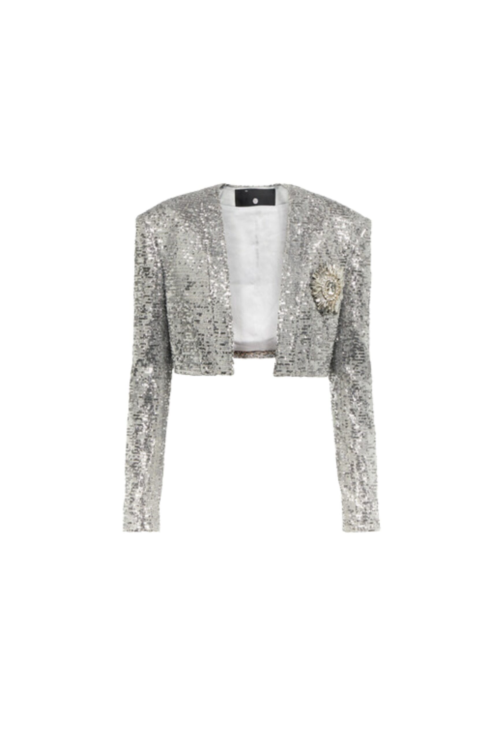 SILVER SEQUIN CROPPED BLAZER FOR PARTY
