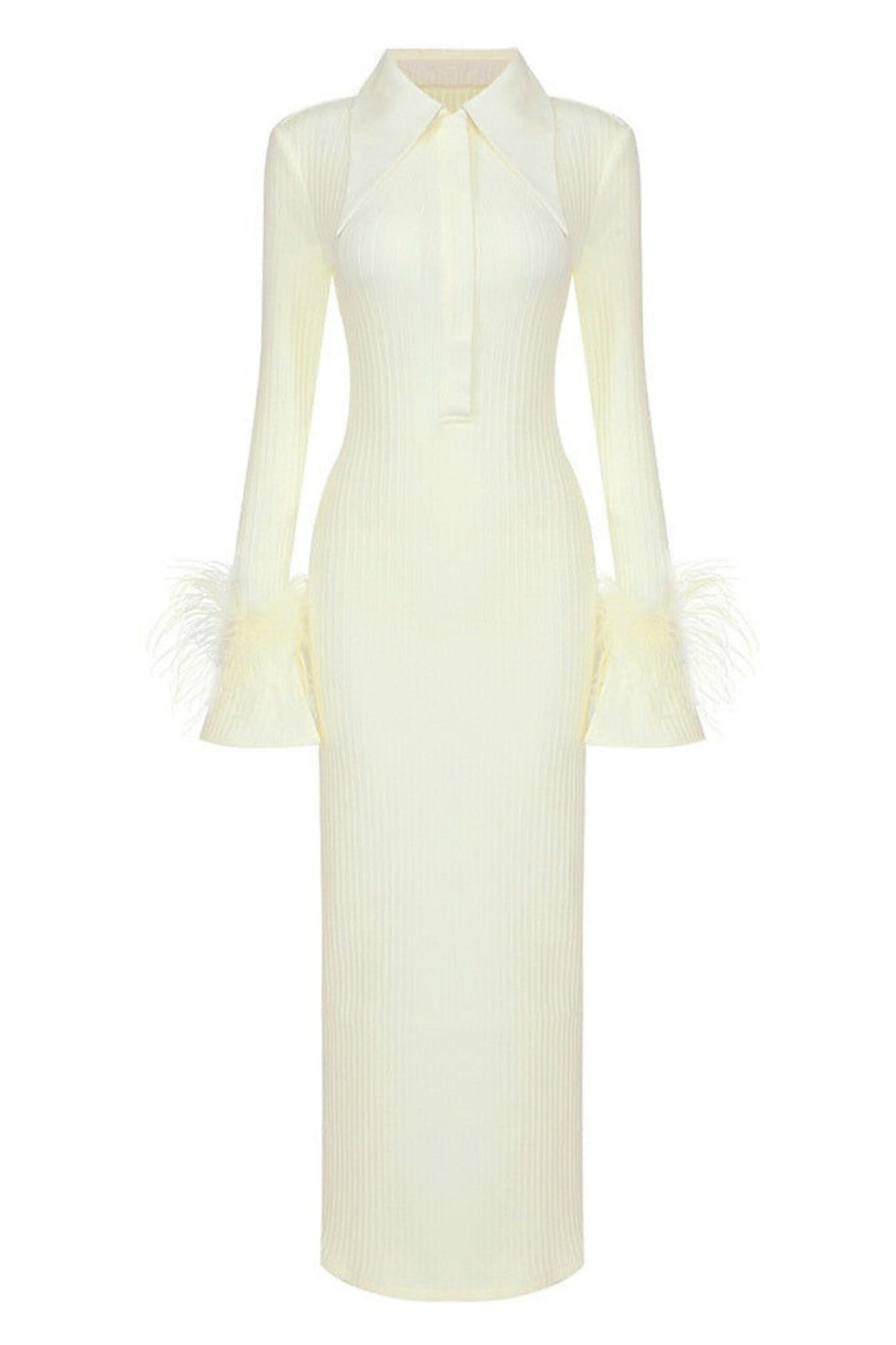 KNIT FEATHER BANDAGE MAXI DRESS YELLOW