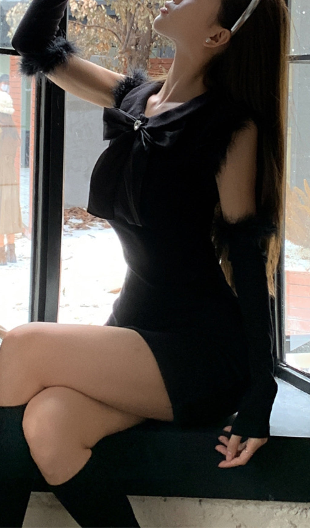 KNITTED BOW MINI DRESS FOR PARTY