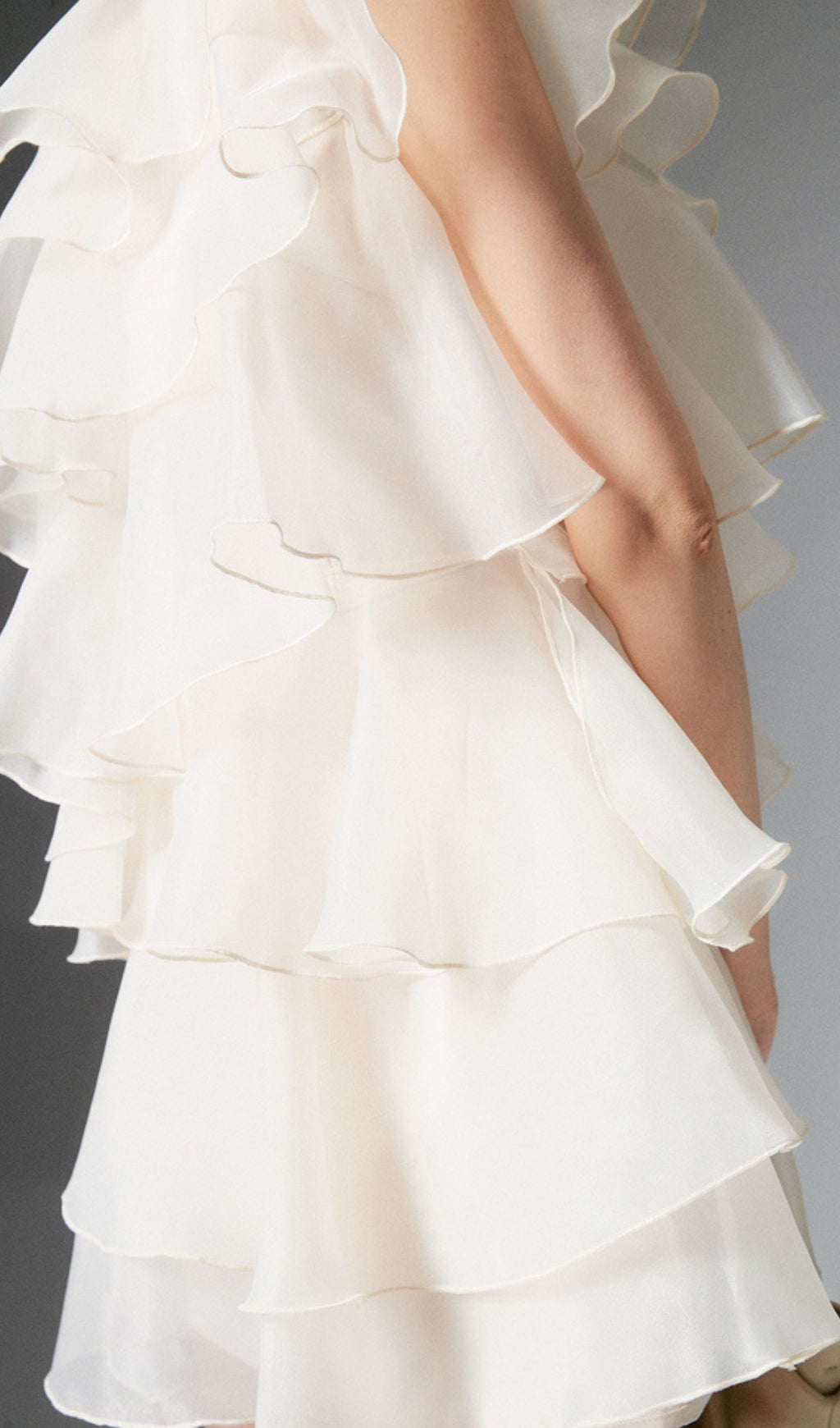 CAP SLEEVE ONE-SHOULDER TIERED MINI DRESS
