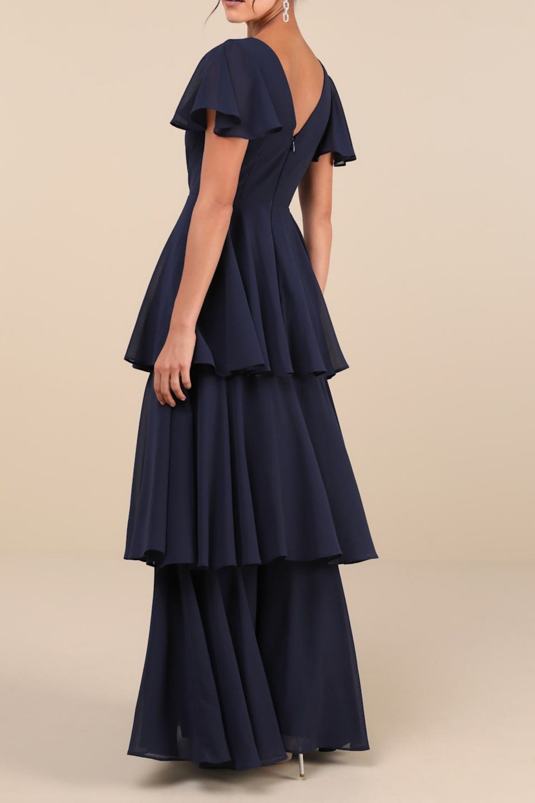 NAVY TIERED MAXI DRESS SHORT SLEEVE COTTON BEACH