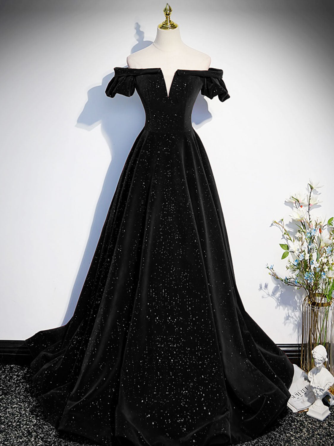 12_b4b15534-2c76-4c57-af91-9991c973ed3c BLACK VELVET OFF-SHOULDER A-LINE PARTY DRESS