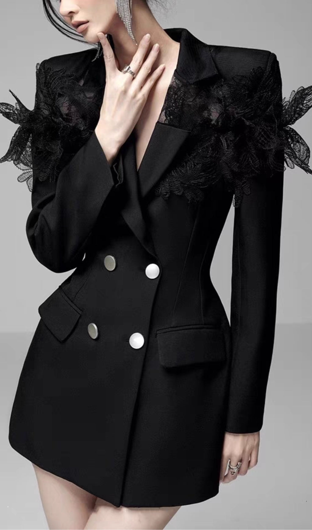 3D EMBROIDERED BLACK SUIT DRESS, FORMAL OCCASION