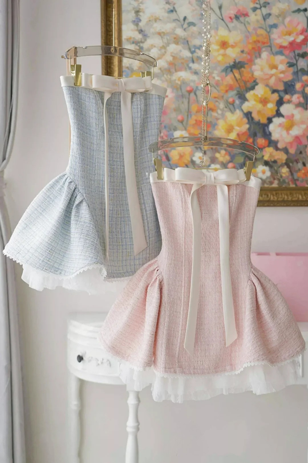 TWEED BOW MINI DRESS BLUE COCKTAIL PARTY