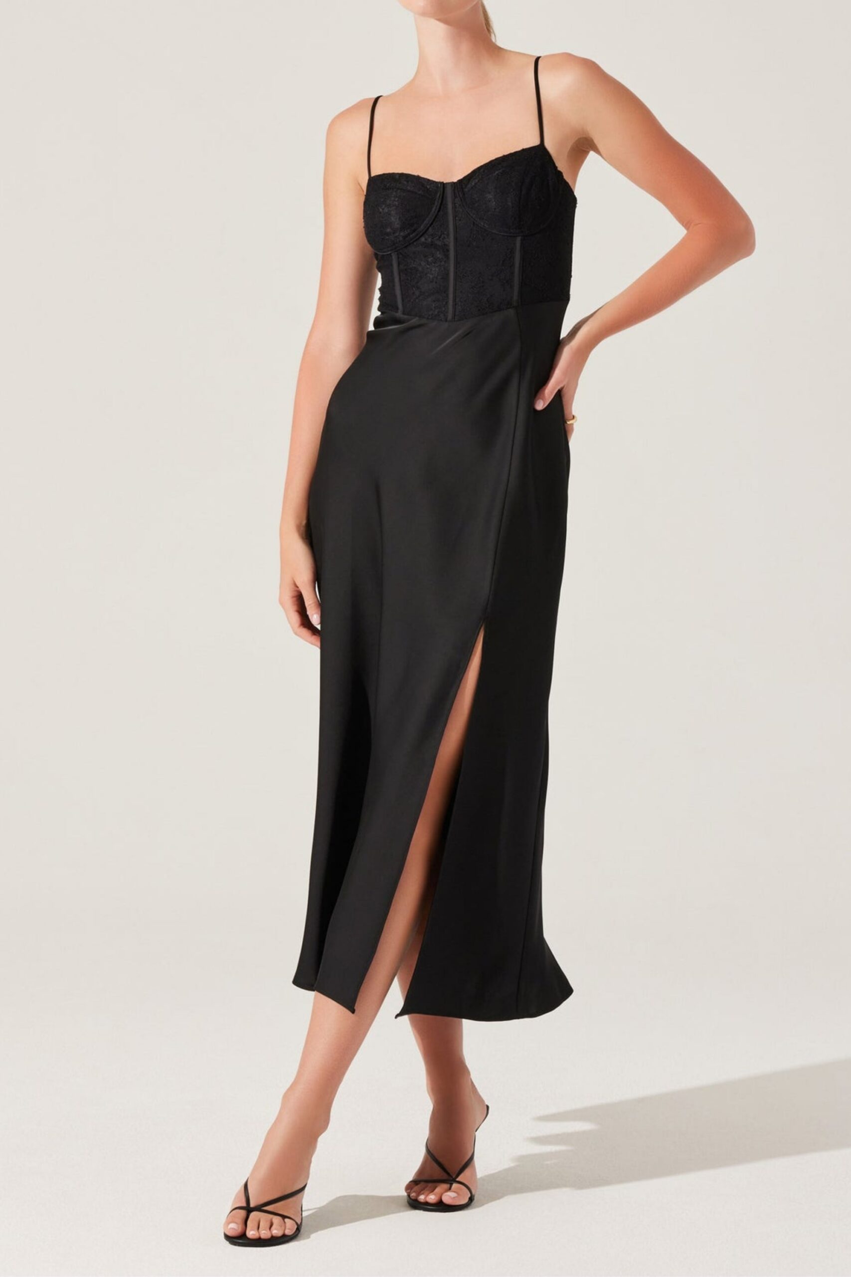 LACE BUSTIER MIDI DRESS FOR WEDDING GUEST
