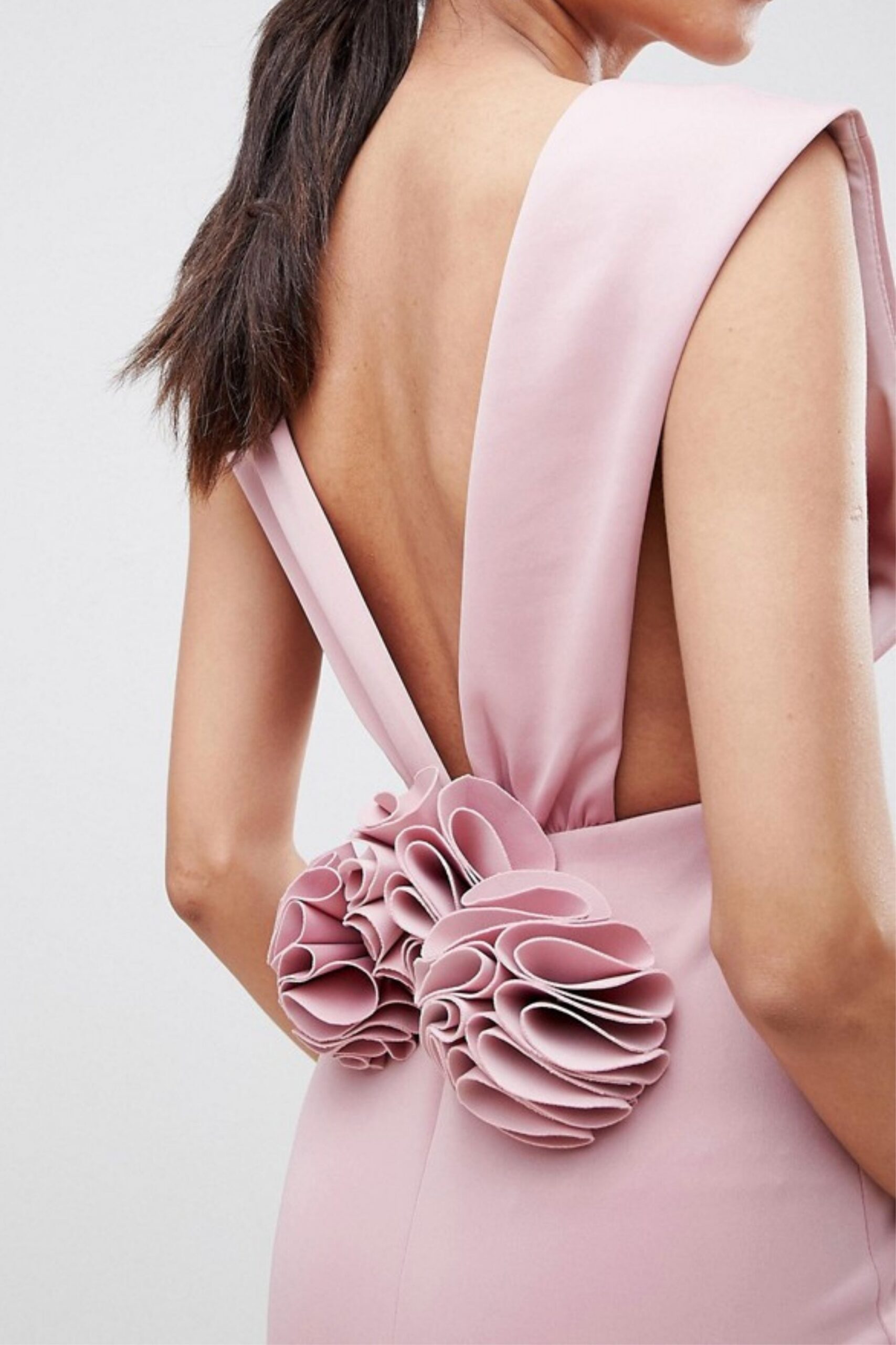 DEEP V PLUNGE CORSAGE BODYCON MIDI DRESS
