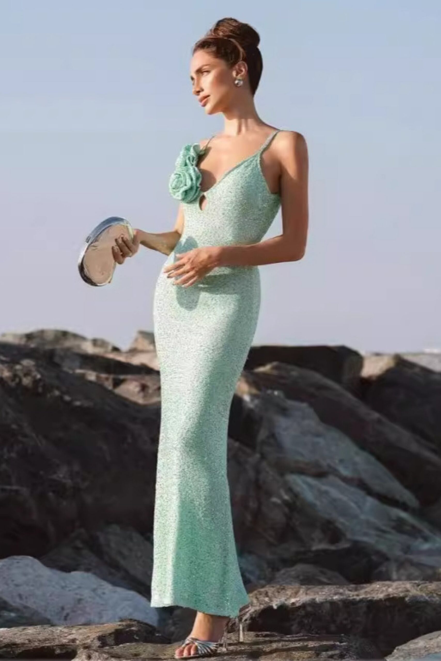 FLORAL MERMAID MAXI DRESS BLUE WEDDING GUEST