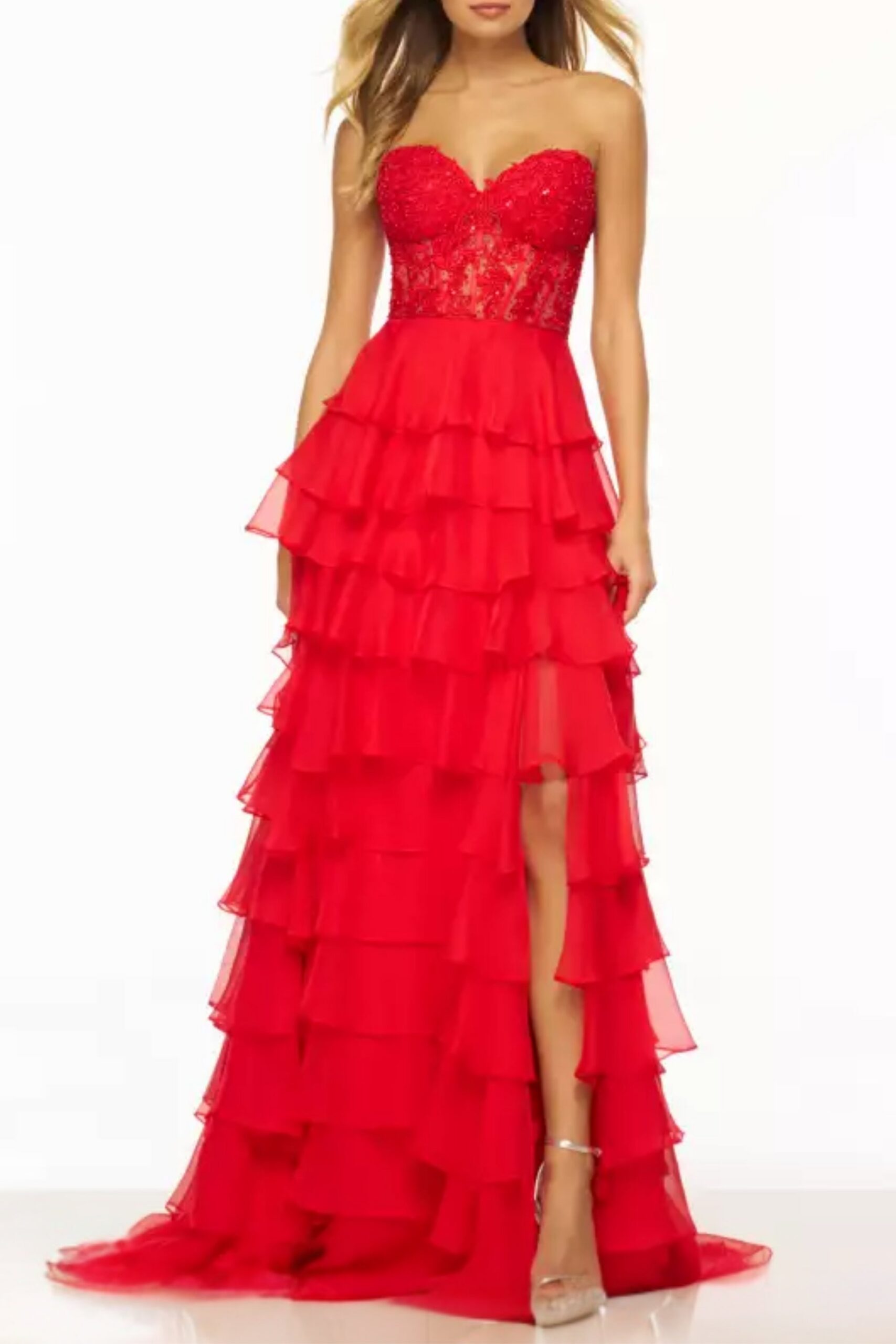 CHIFFON STRAPLESS HIGH SPLIT MAXI DRESS FOR EVENING