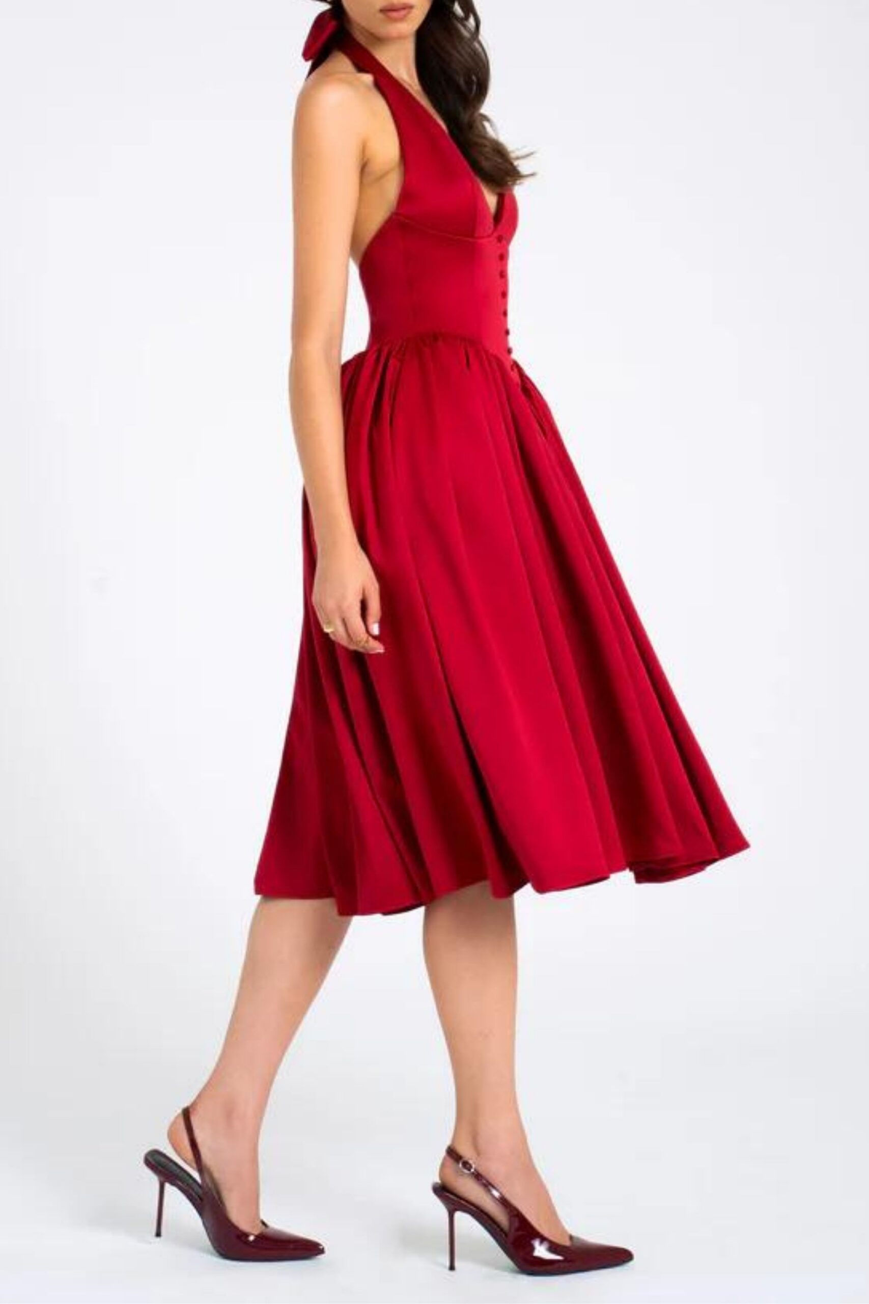 HALTER BACKLESS MIDI DRESS RED DATE NIGHT