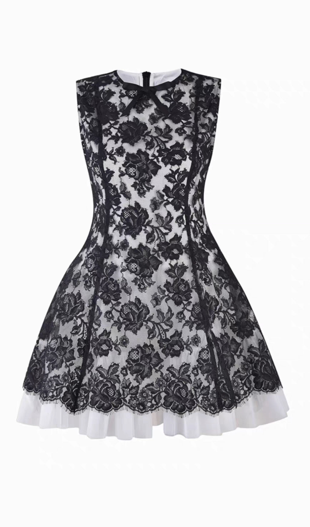 LACE SLEEVELESS MINI DRESS BLACK COCKTAIL PARTY