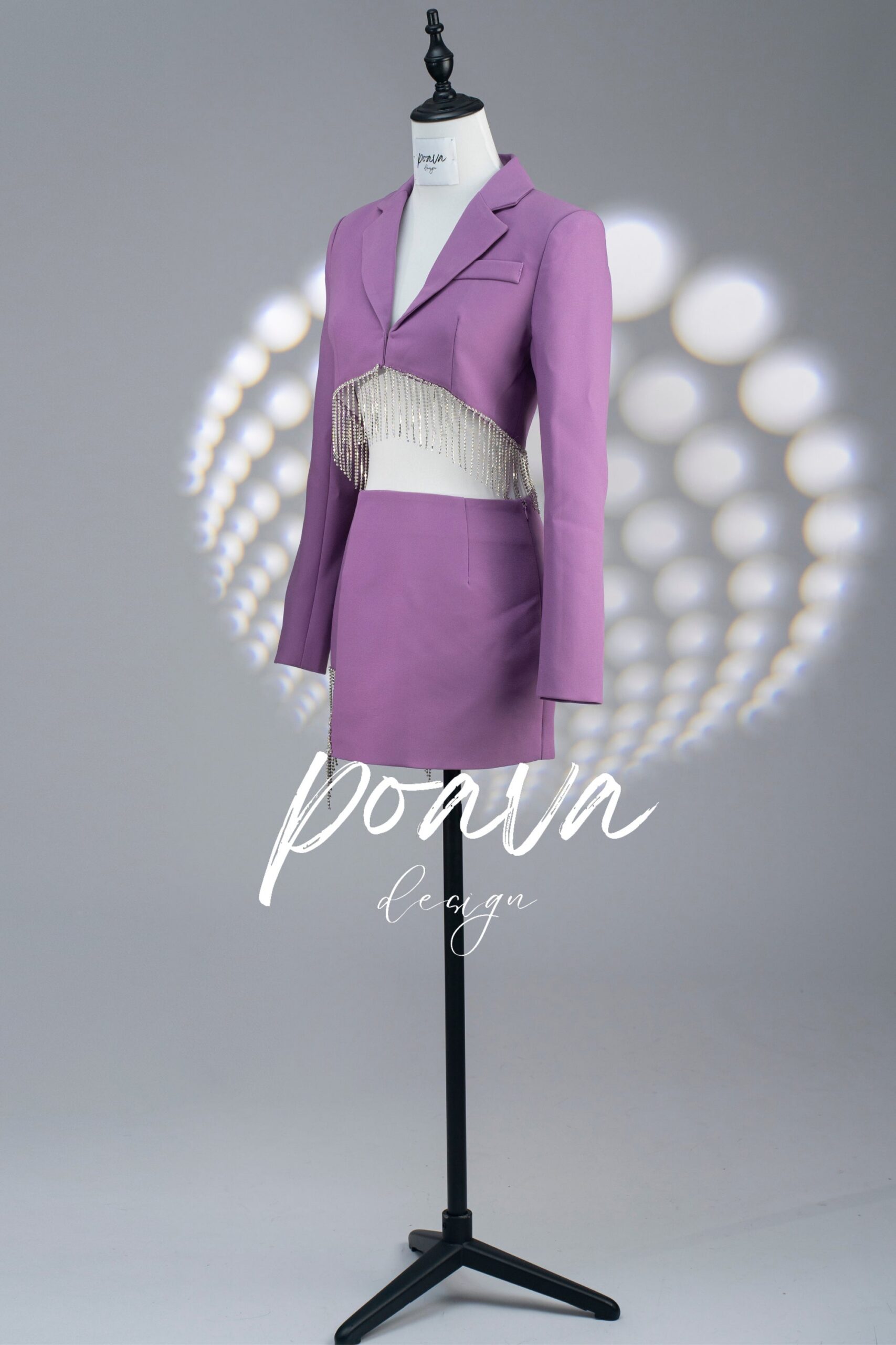 PURPLE CRYSTAL FRINGE 2PC SET PARTY OUTFIT