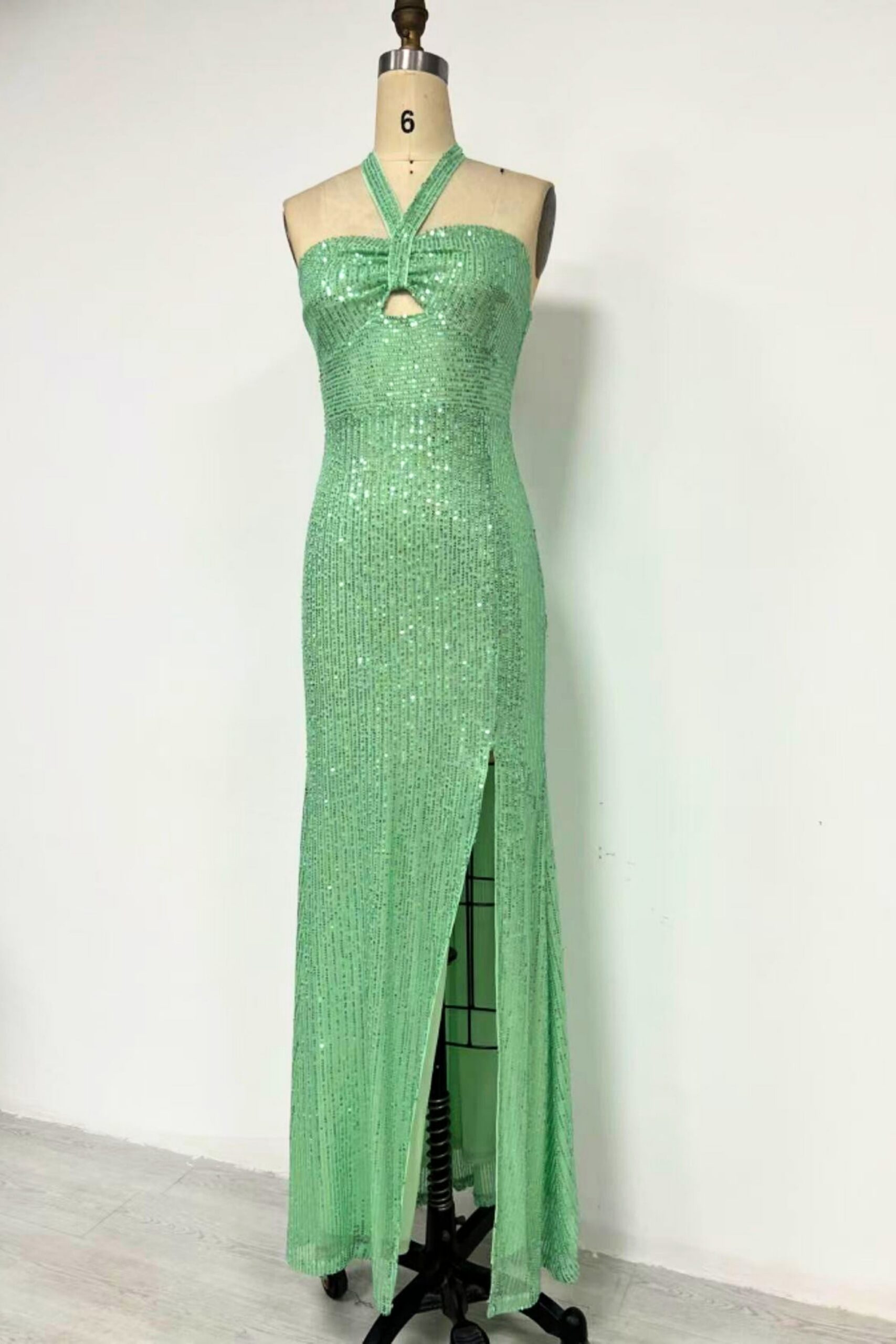 HALTER SEQUIN SLIT MAXI DRESS PARTY NIGHT