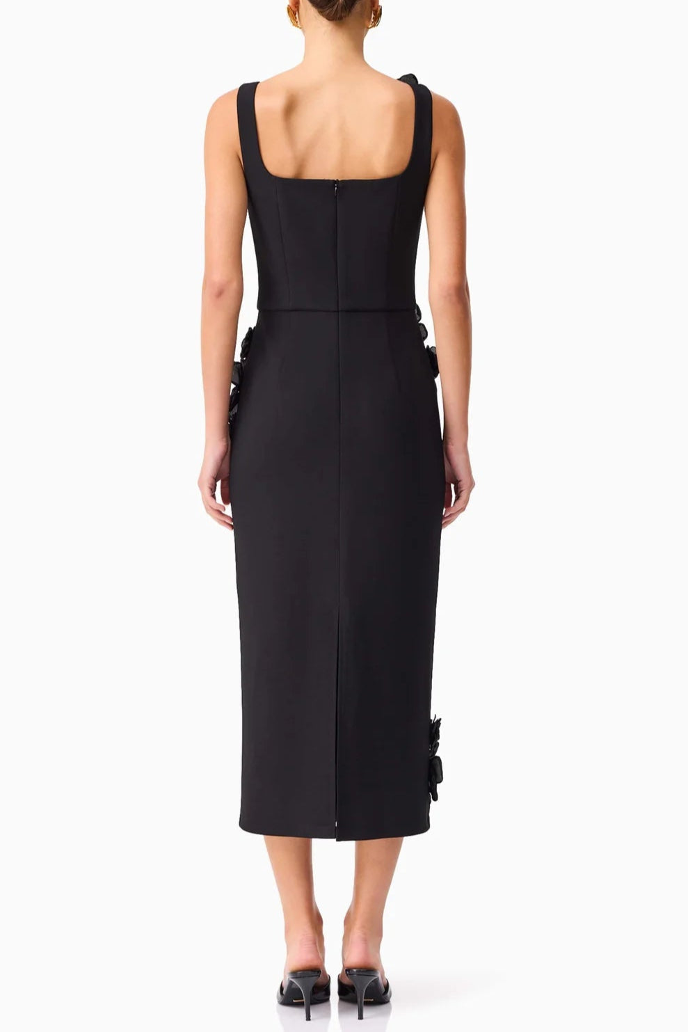 SABRINA 3D FLOWER BLACK MIDI DRESS FOR WEDDING