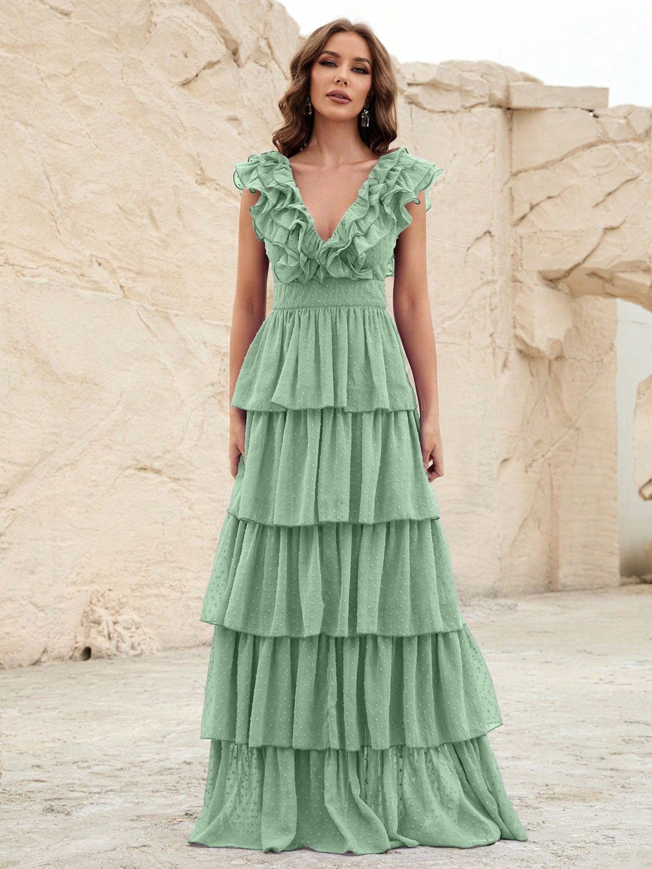 13024f1b5bd06f481f848e550df16a63 RUFFLE HEM SWISS DOT CHIFFON DRESS FOR WEDDING