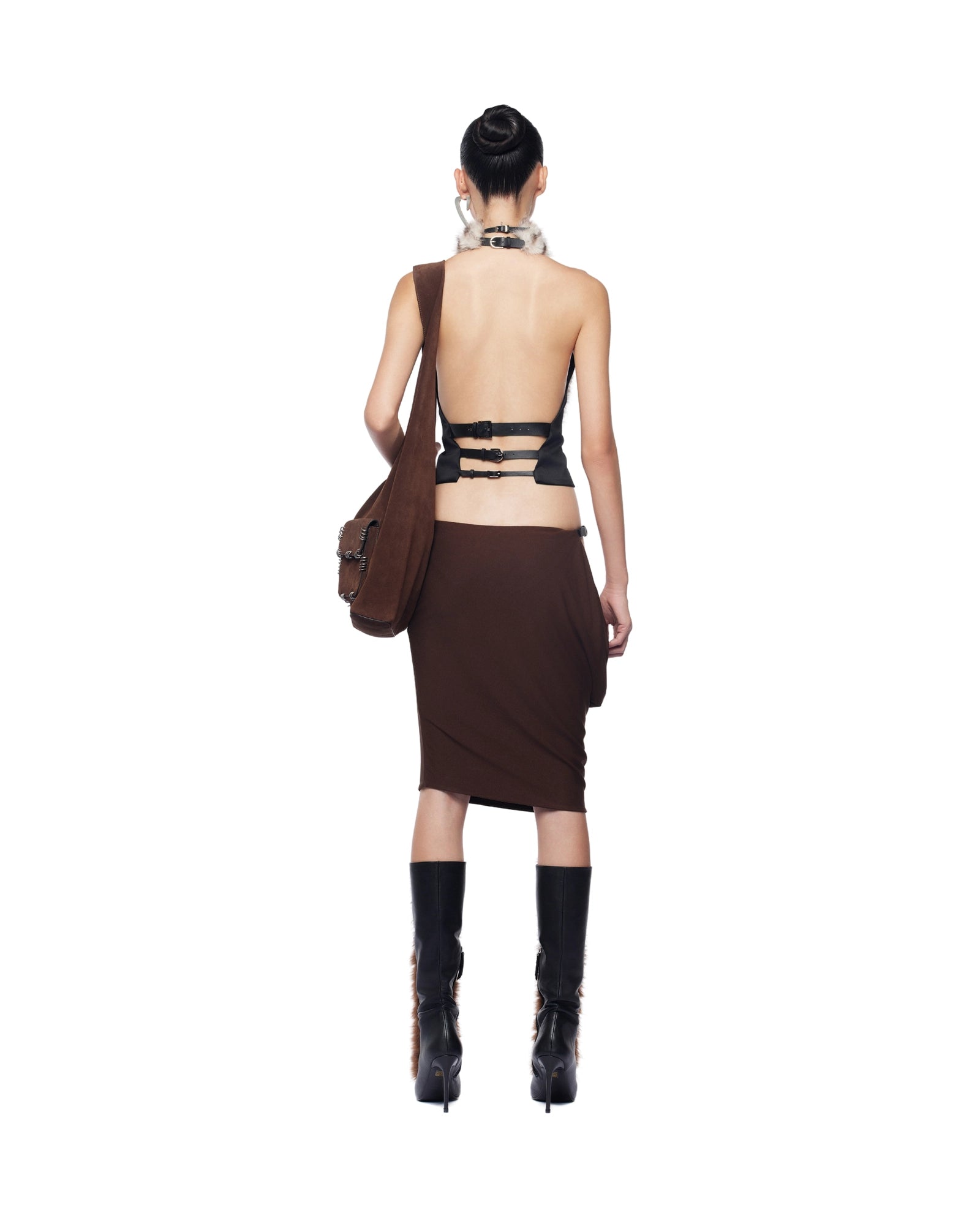 DORA FURRY HALTER BACKLESS TOP FOR PARTY