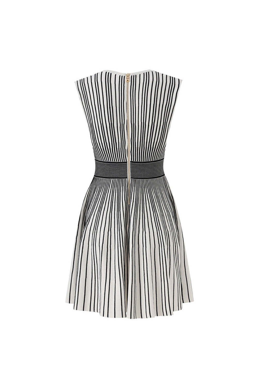 TWO-TONE V-NECK SLEEVELESS FLARED KNIT MINI DRESS