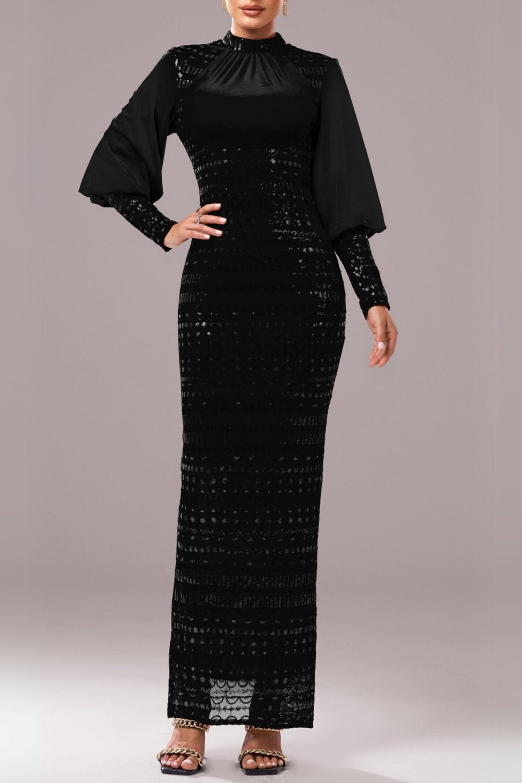 130_a553f413-f94e-4d65-810d-21b657e214ed SEQUIN BLACK LONG SLEEVE MAXI DRESS FOR EVENING