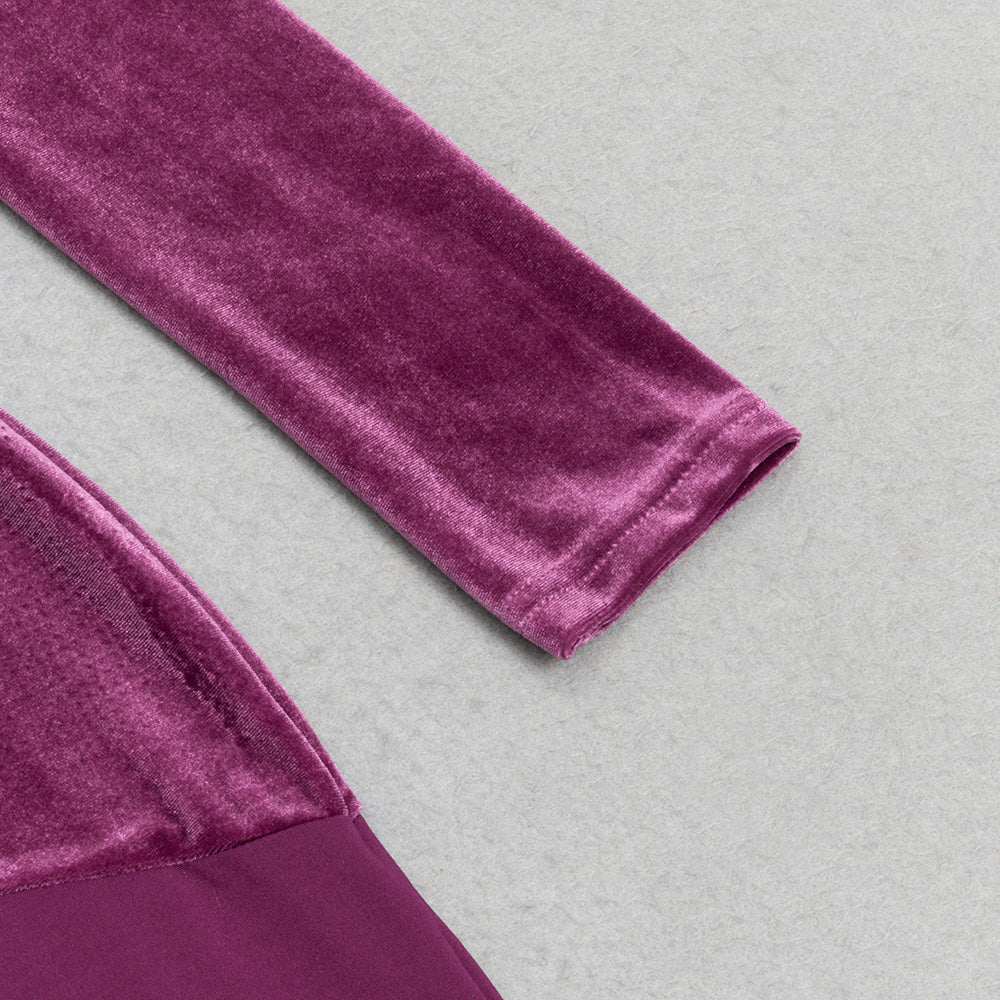 MAGENTA VELVET MAXI DRESS LONG SLEEVE FORMAL GOWN