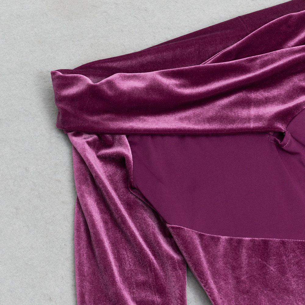MAGENTA VELVET MAXI DRESS LONG SLEEVE FORMAL GOWN