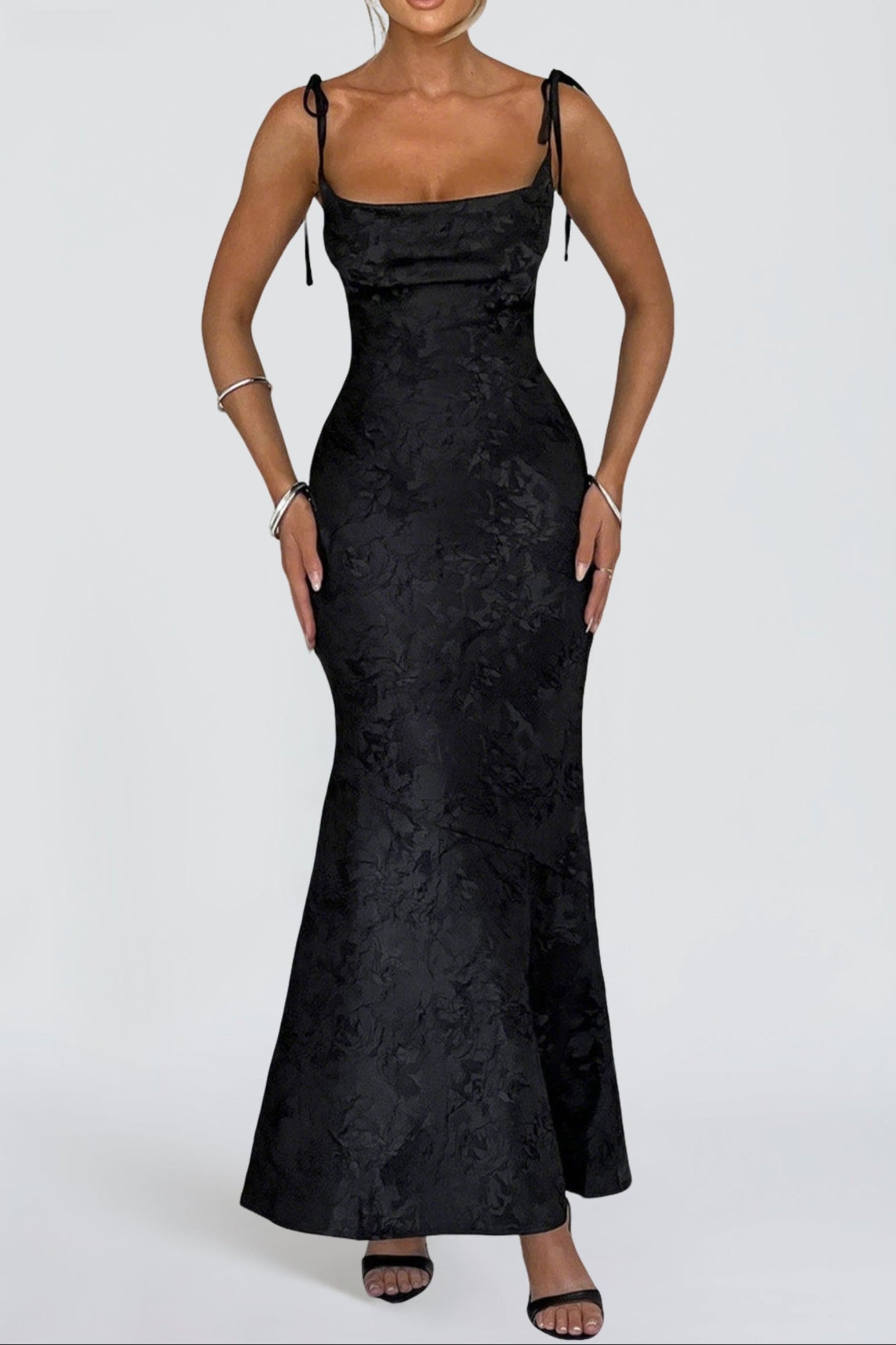 1324321432 WHITNEY MAXI DRESS - BLACK, ELEGANT EVENING SILHOUETTE