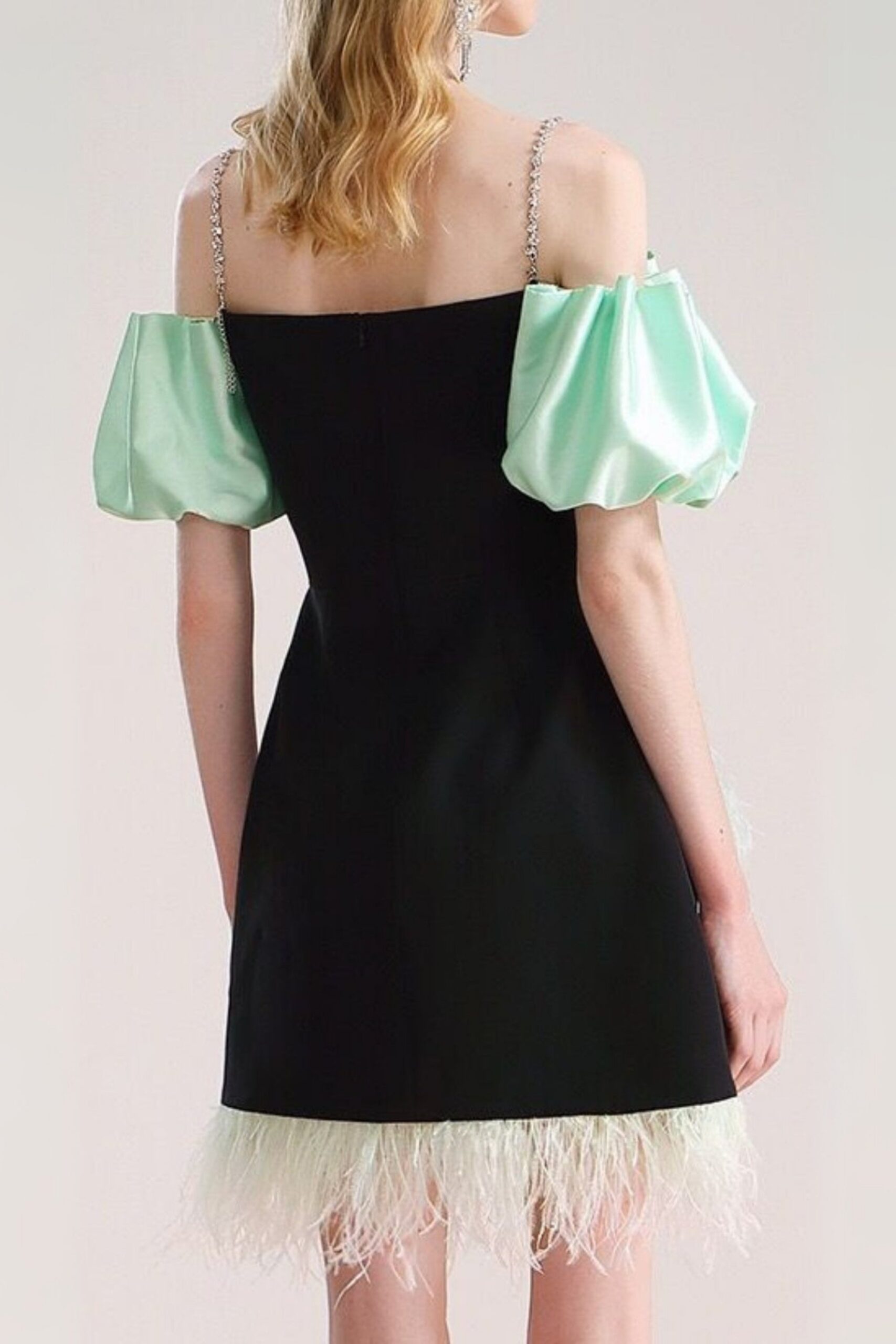 CIELO BLACK OFF-SHOULDER FEATHER PARTY DRESS
