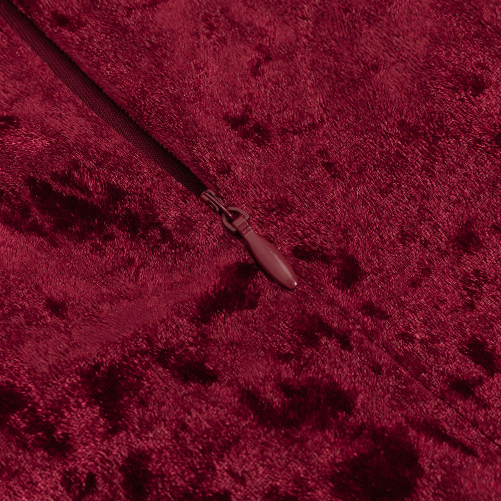 VELVET HIGH NECK HOLLOW WAIST MAXI DRESS BURGUNDY
