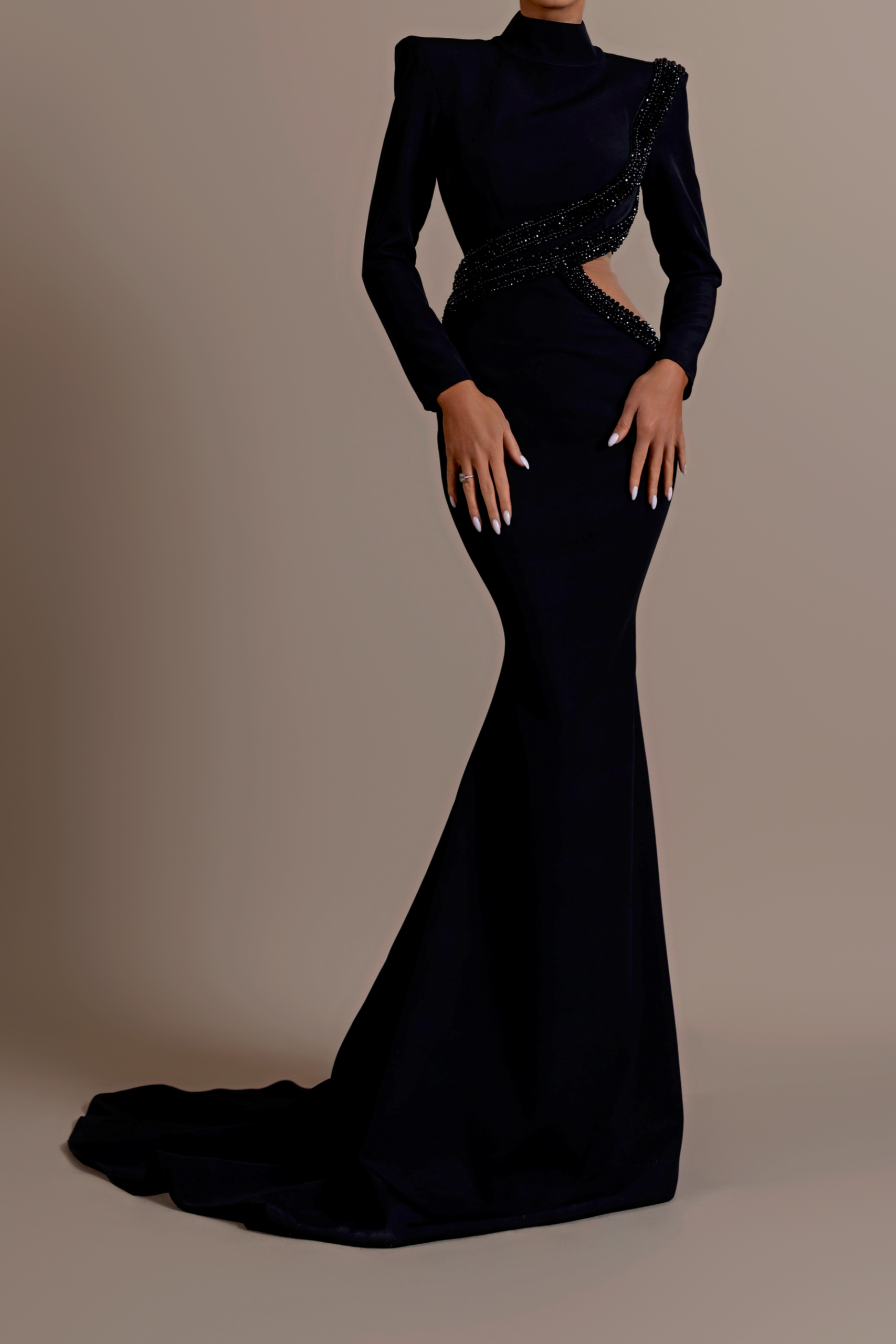 BLACK CUT OUT BANDAGE BODYCON MAXI DRESS