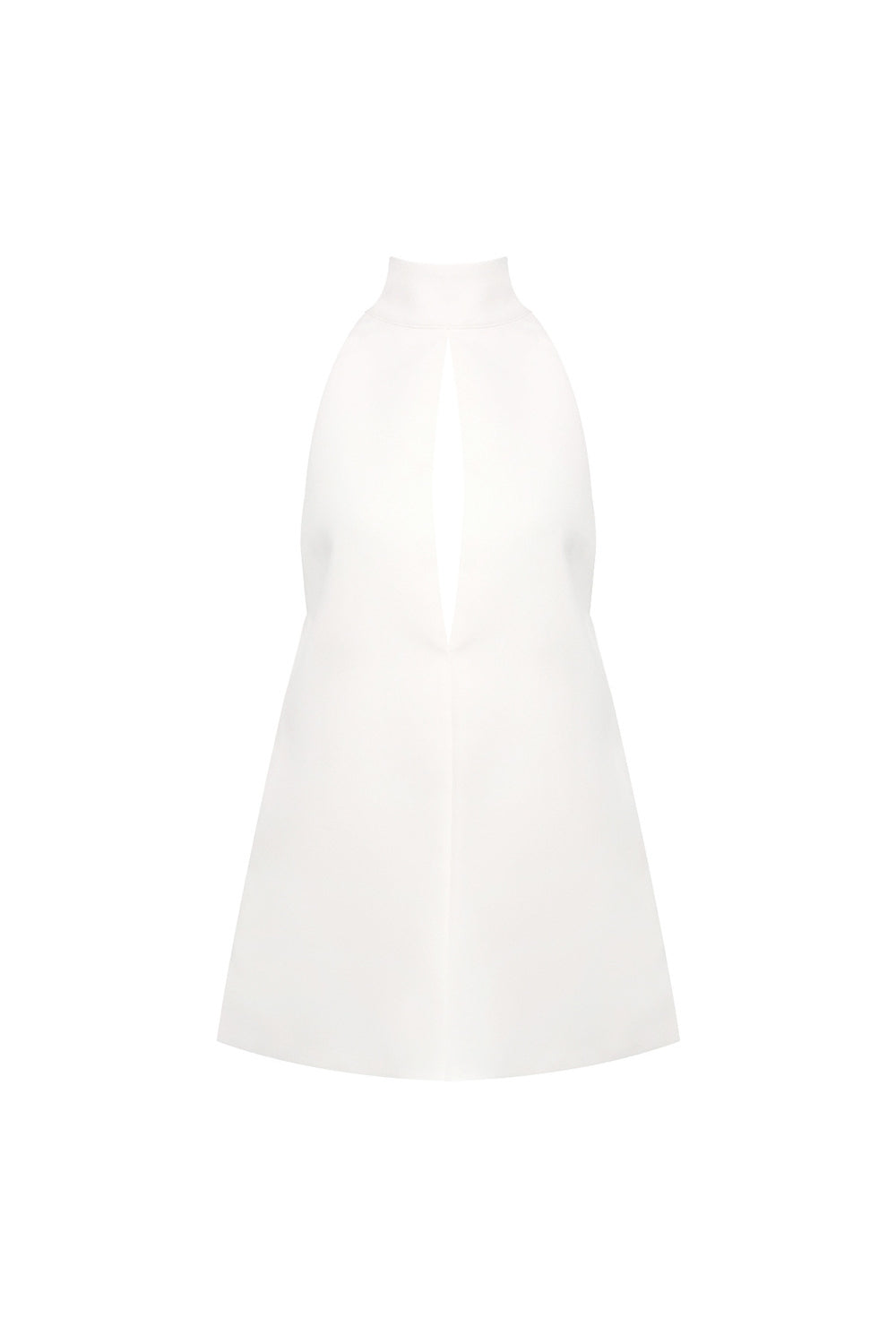 V-NECK BACKLESS HALTER CREPE DRESS - WHITE