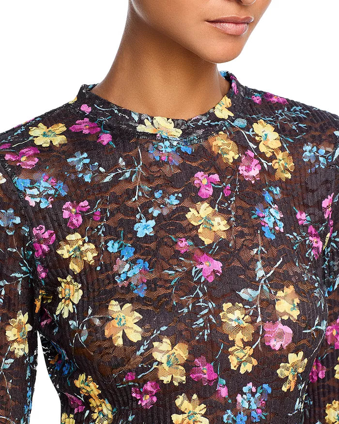 FLORAL PUCKERED LACE TOP FOR DATE NIGHT