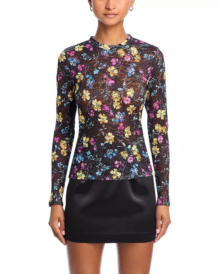 FLORAL PUCKERED LACE TOP FOR DATE NIGHT