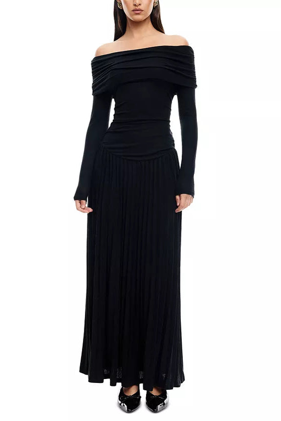 SARA STRAPLESS BODYCON LONG SLEEVE MAXI BLACK DRESS